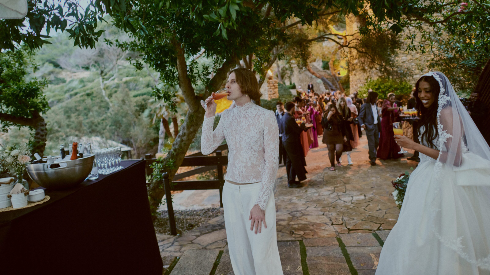 Bride looking over her shoulder