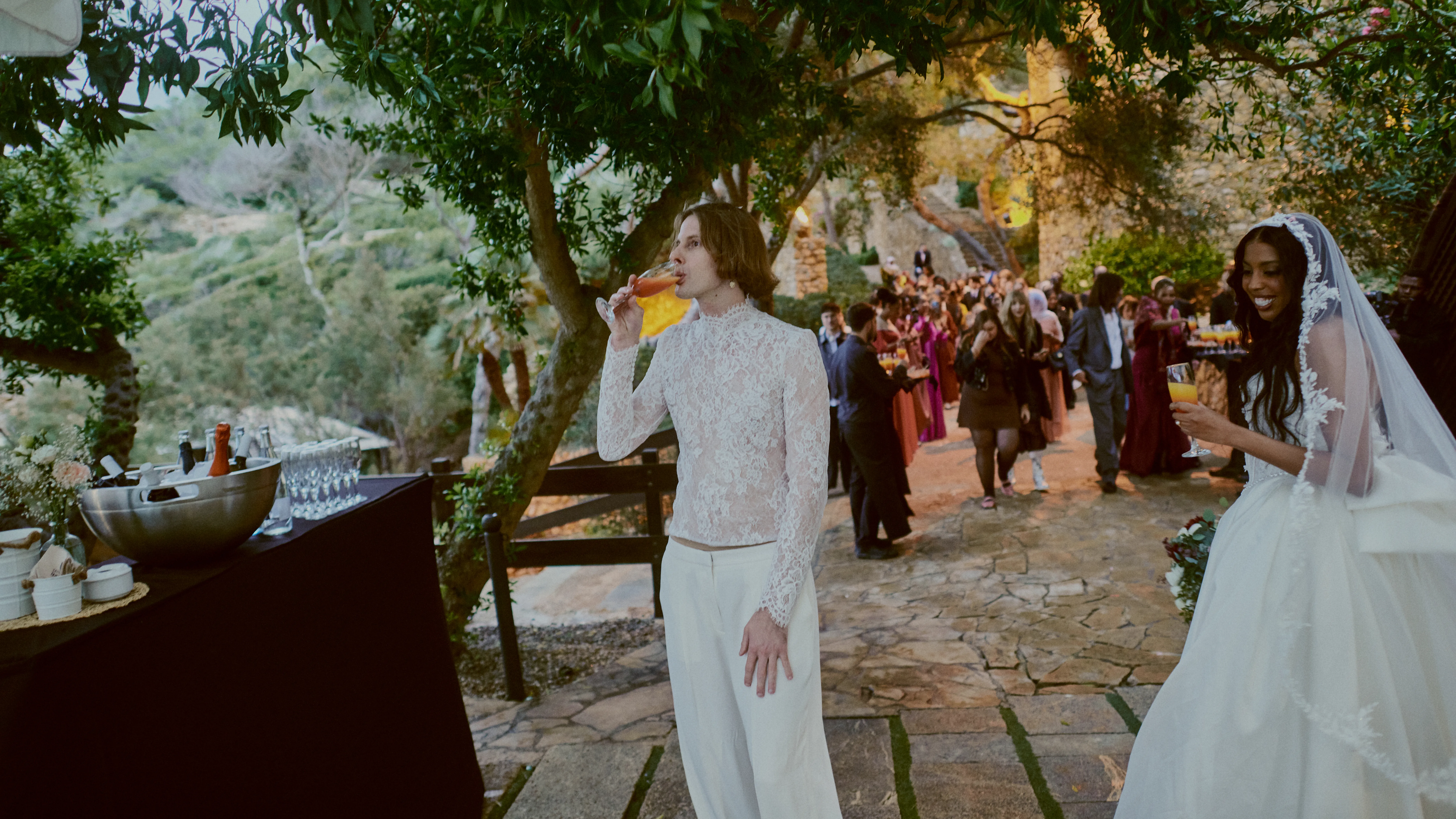 Bride looking over her shoulder