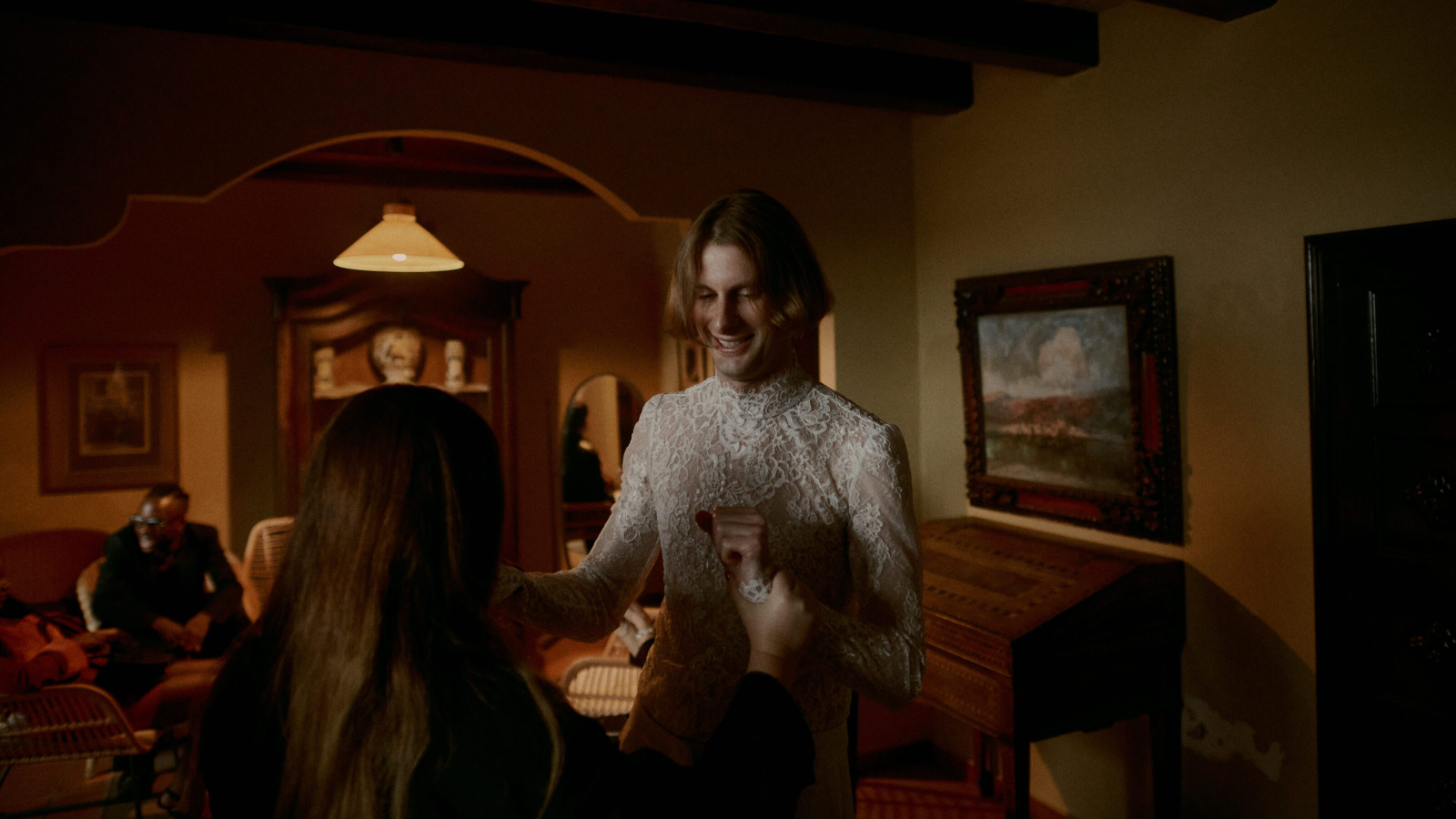 Smiling guest during the toast