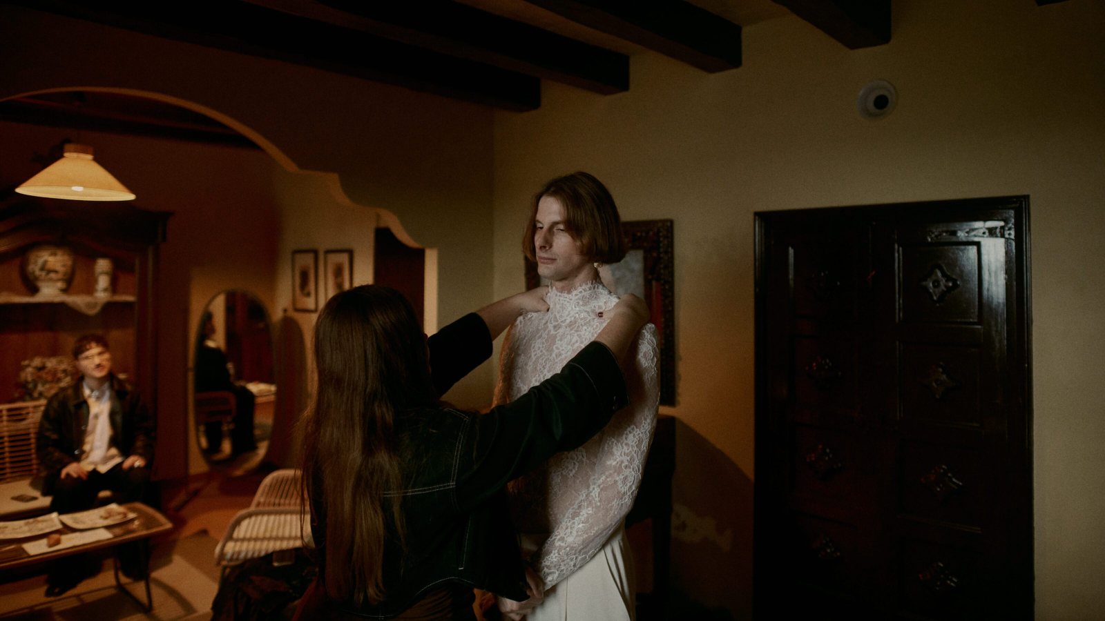 Guest laughing with friends