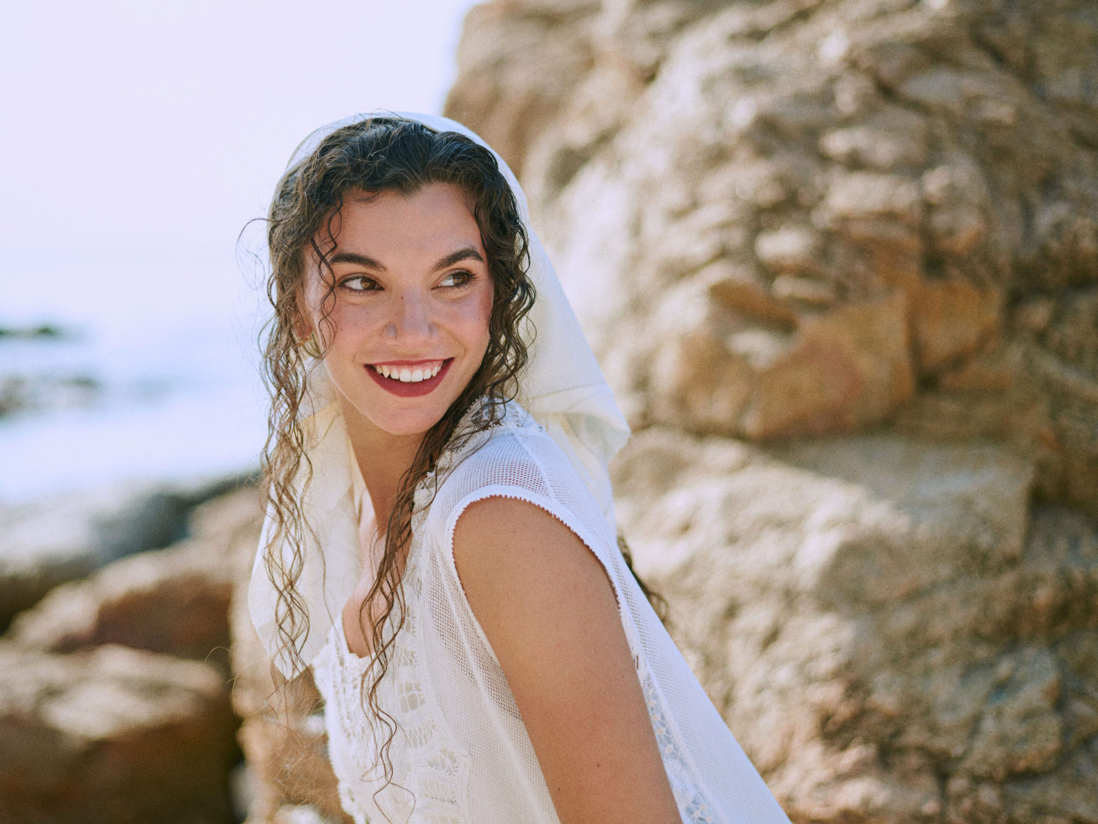 Bride with wind in her hair