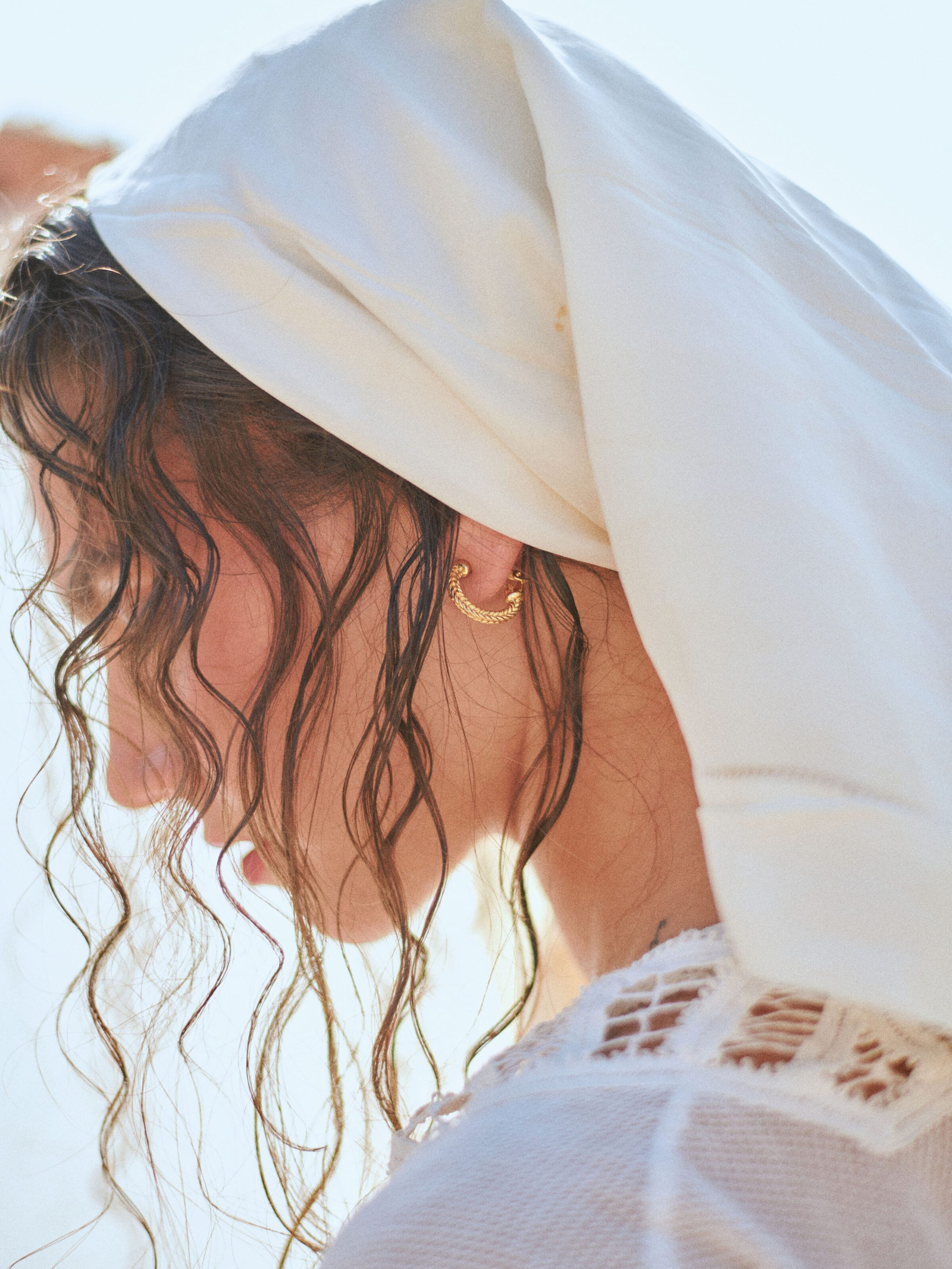 Bride looking over shoulder