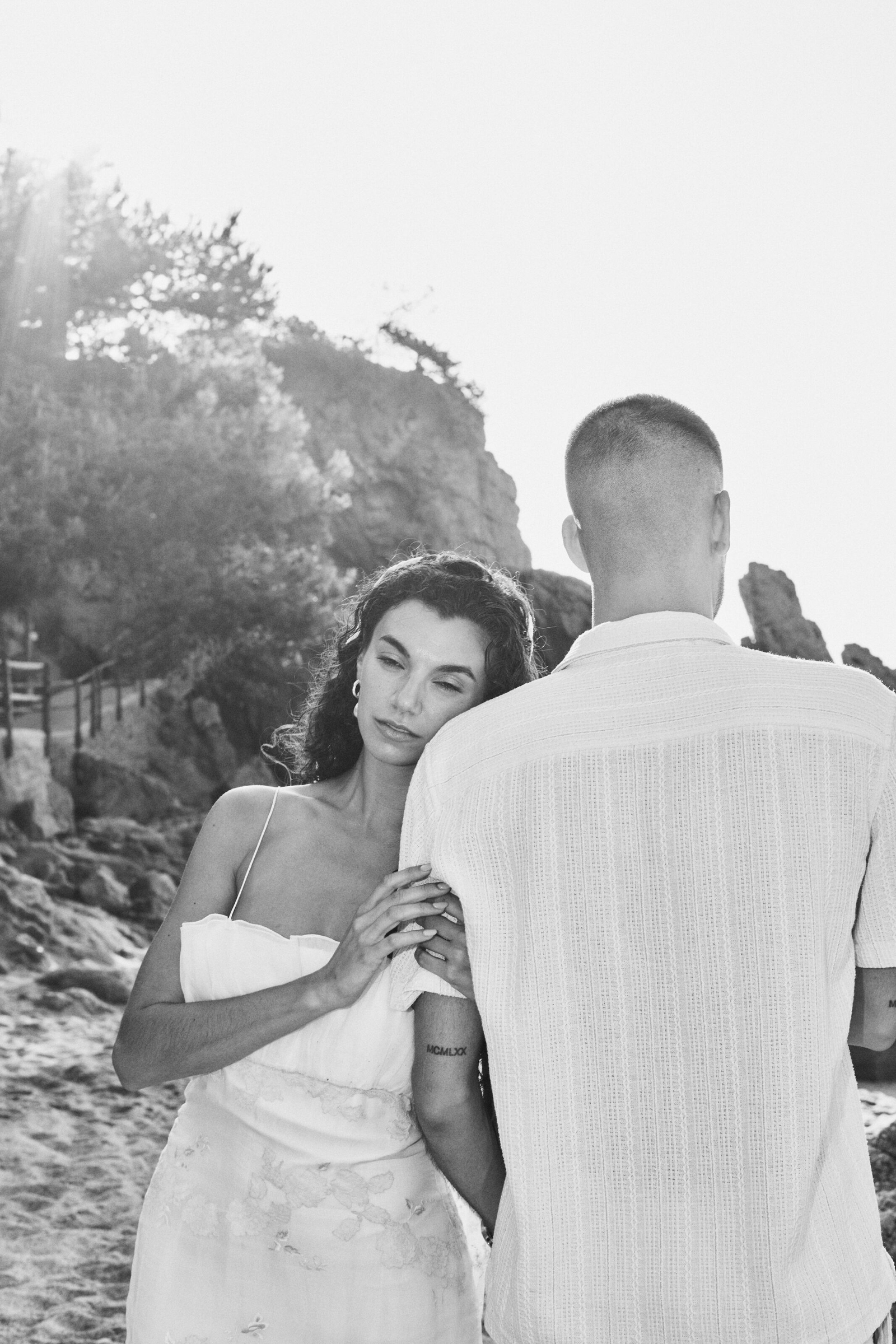 Bride looking over shoulder