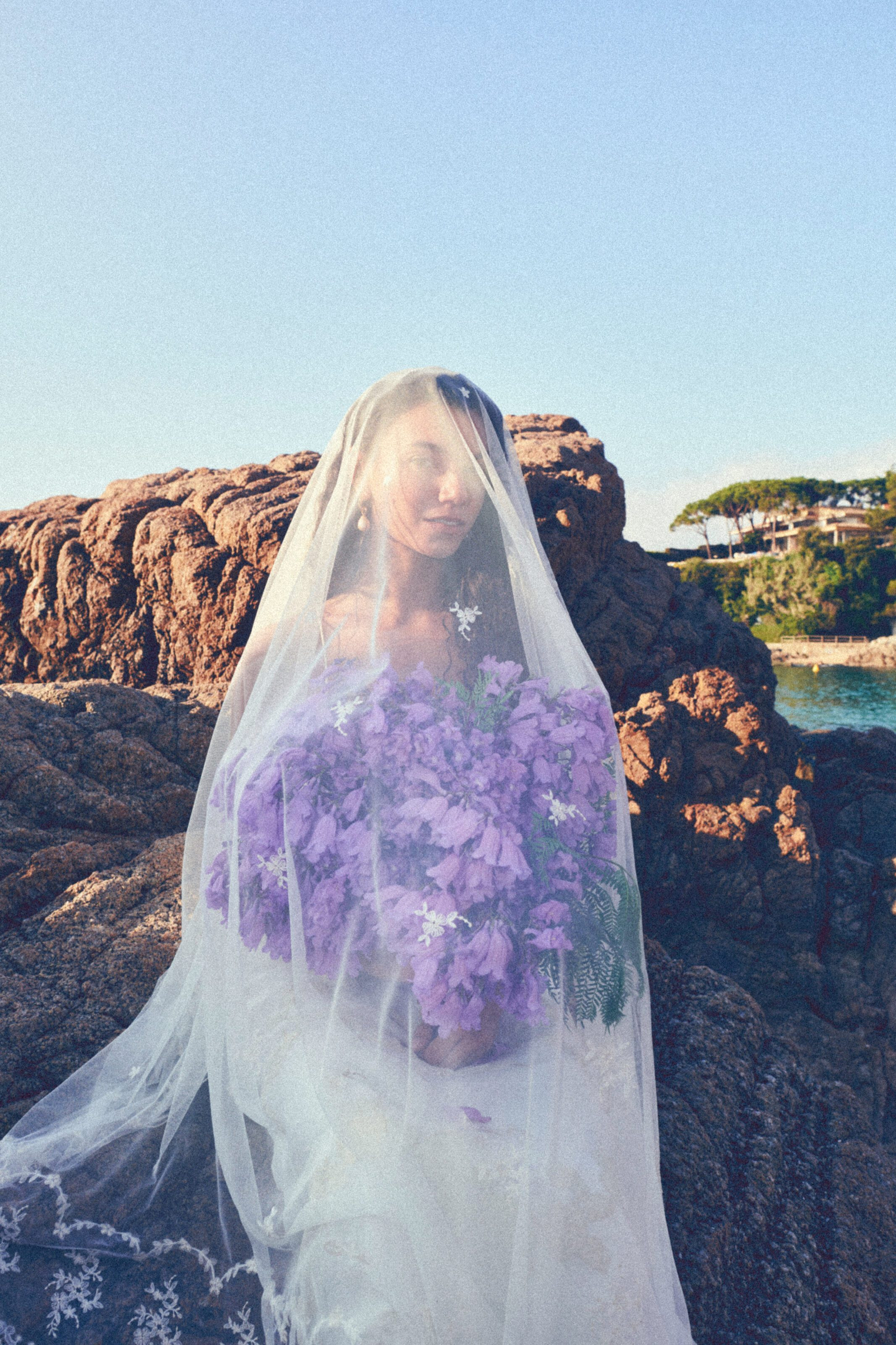 Bride looking over shoulder
