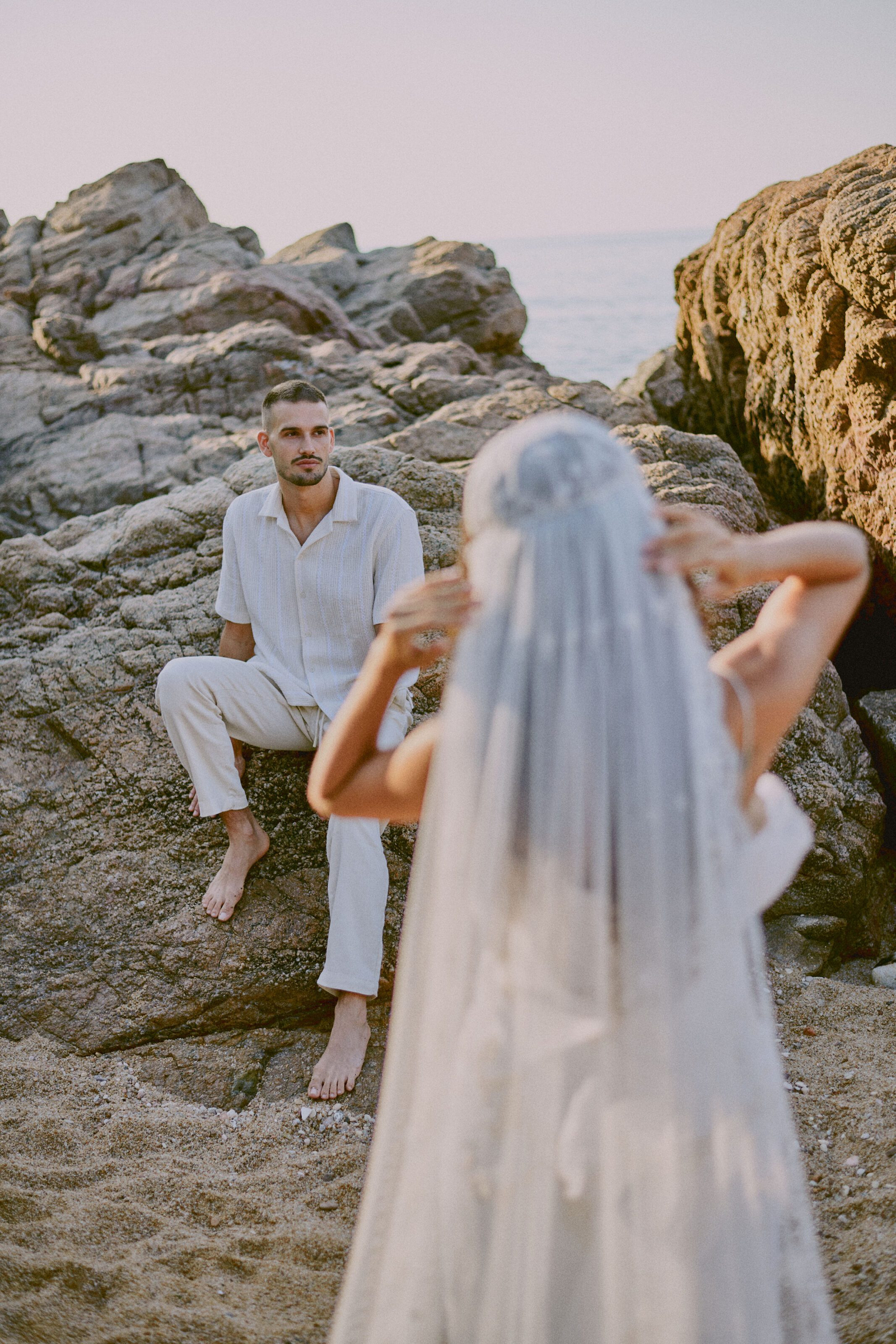 Bride looking over shoulder