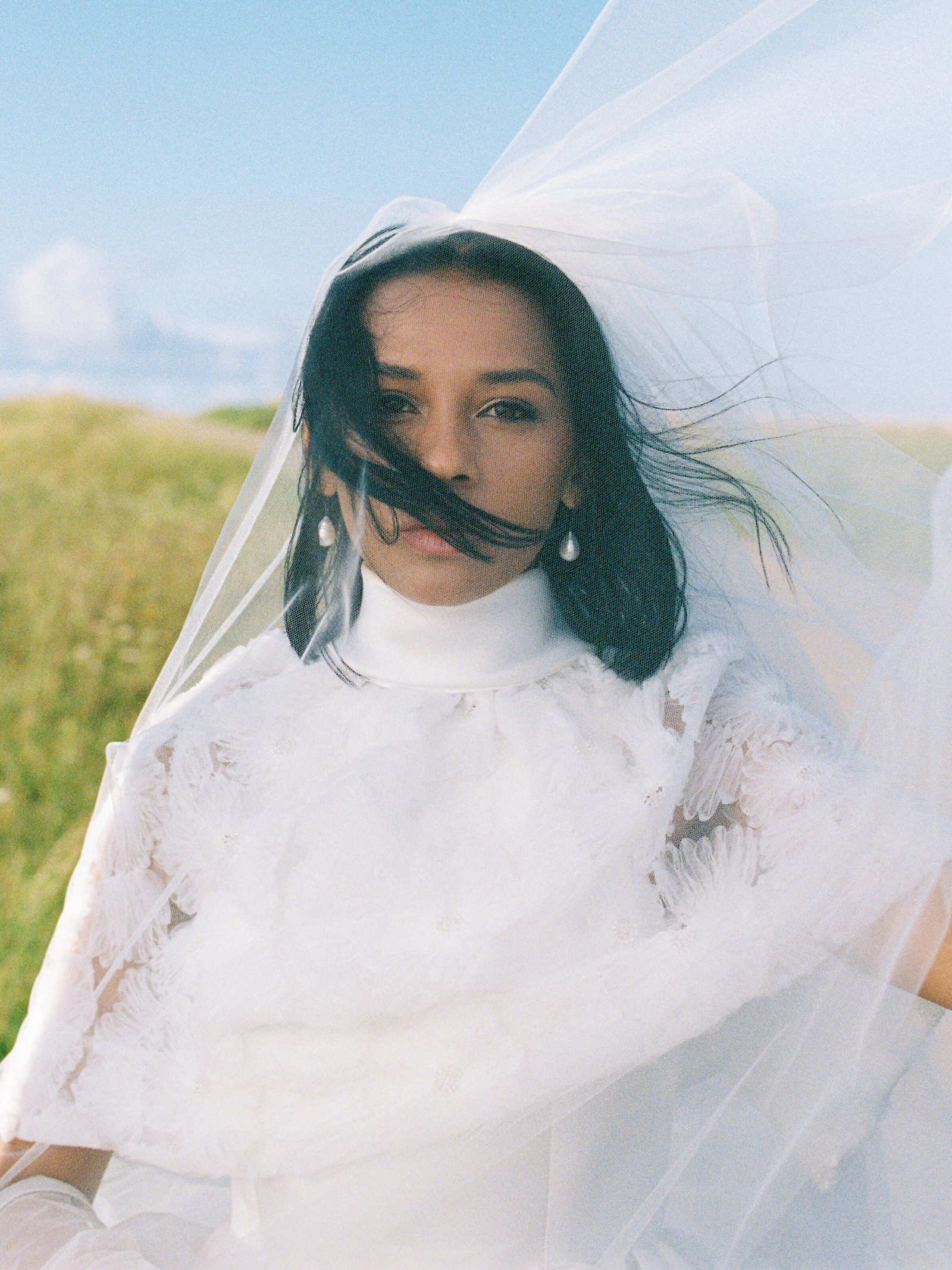 Bride with wind in her hair