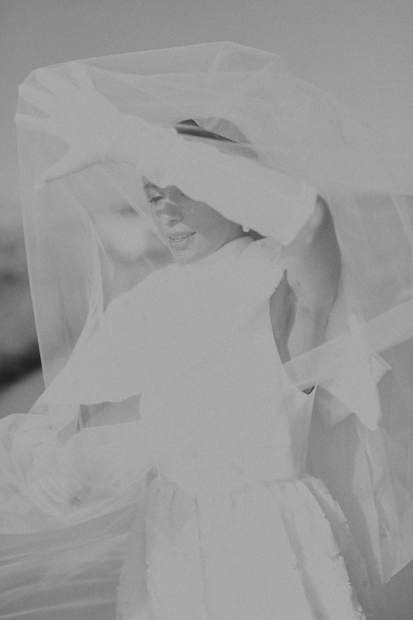 Bride looking over shoulder
